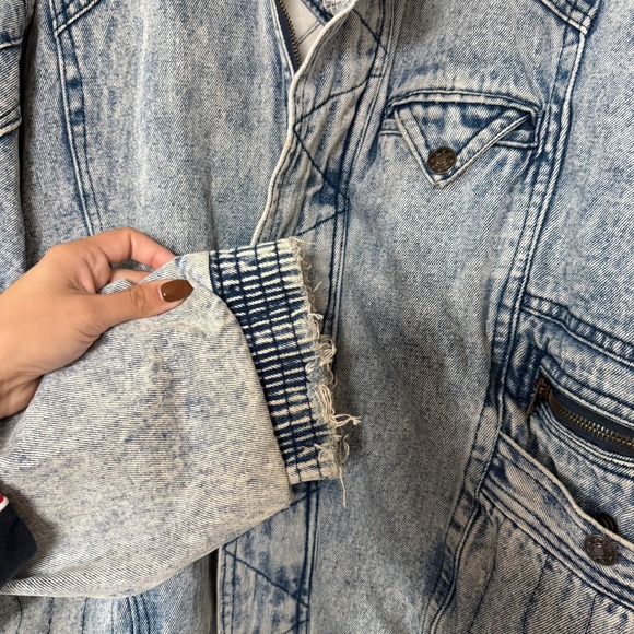 Vintage 90's KAZAH Mens Acid Wash Denim Bomber Jacket - Picture 7 of 10